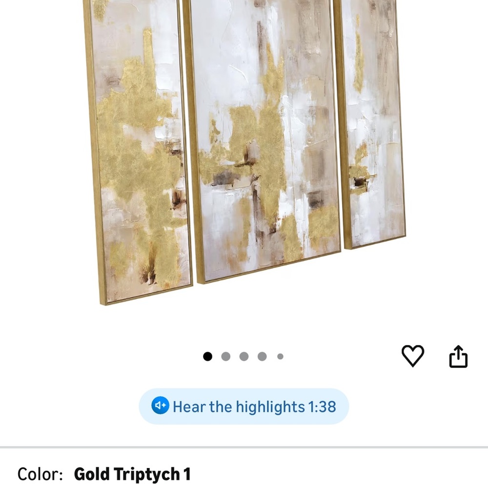 Abstract Gold Triptych Wall Art